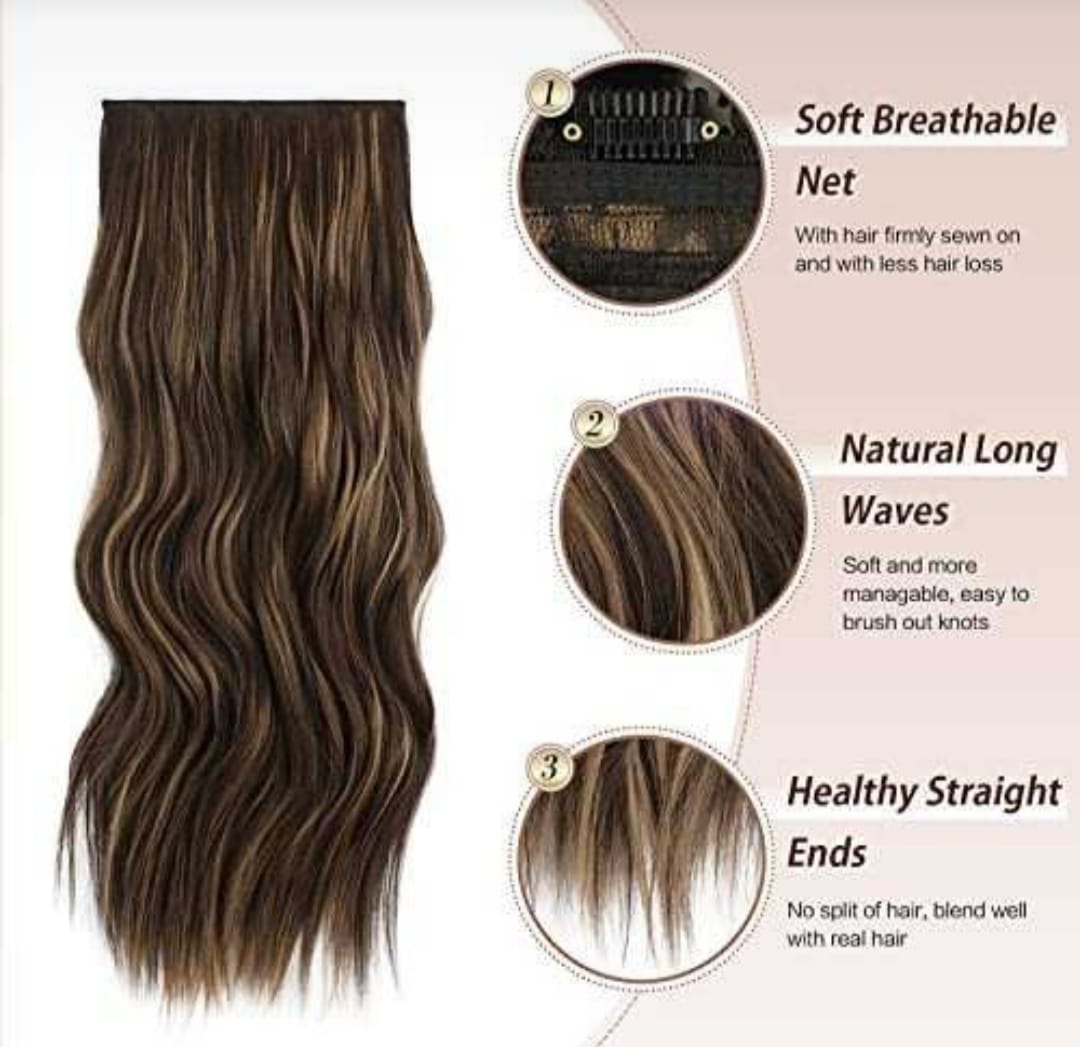 16 Clip In Patch With Caramel Highlights & Dark Brown Hair