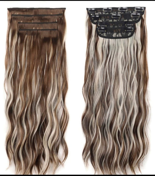 16 Clip In Patch With White Highlights & Light Brown Hair