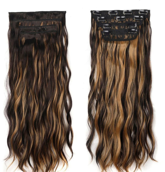 16 Clip In Patch With Mustard Highlights & Dark Brown Hair