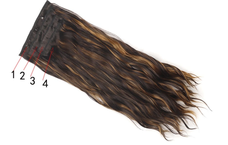 16 Clip In Patch With Caramel Highlights & Dark Brown Hair